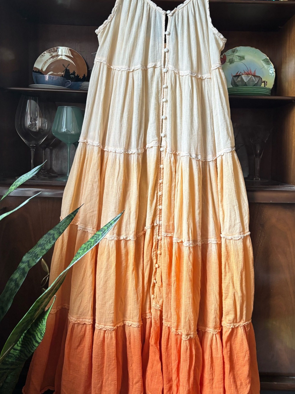 Anthropologie Soft Orange/Peach Ombré Tiered Maxi Dress—PLEASE READ